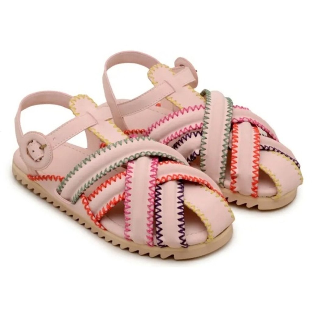 Farm Rio Nude Zigzag Stitch Vegan Leather Cross Strappy Sandal